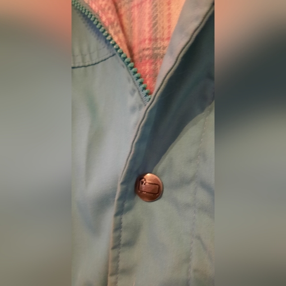 Woolrich Womens Teal Jacket, Pink Plaid Wool Lining Adjustable Waist Size Medium - Picture 2 of 7